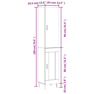 vidaXL Highboard Weiß 34,5x34x180 cm Holzwerkstoff