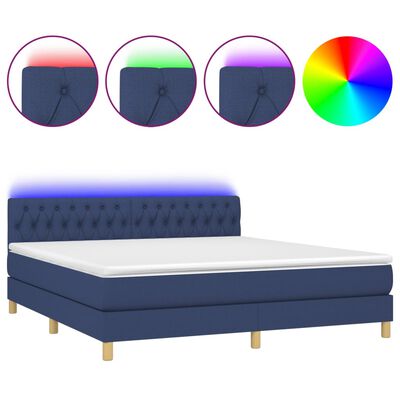 vidaXL Boxspringbett mit Matratze & LED Blau 180x200 cm Stoff