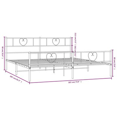 vidaXL Metallbett ohne Matratze mit Fußteil Schwarz 180x200 cm