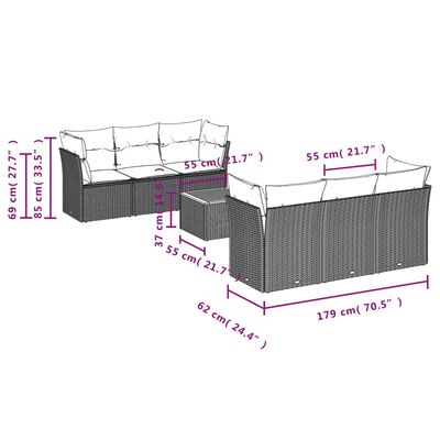 vidaXL 7-tlg. Garten-Sofagarnitur mit Kissen Beige Poly Rattan