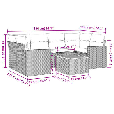 vidaXL 7-tlg. Garten-Sofagarnitur mit Kissen Beige Poly Rattan