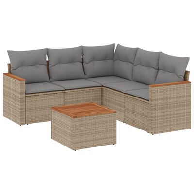 vidaXL 6-tlg. Garten-Sofagarnitur mit Kissen Beige Poly Rattan