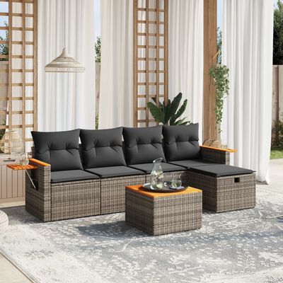 vidaXL 6-tlg. Garten-Sofagarnitur mit Kissen Grau Poly Rattan