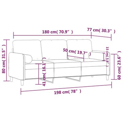 vidaXL 3-Sitzer-Sofa mit Zierkissen Hellgrau 180 cm Samt