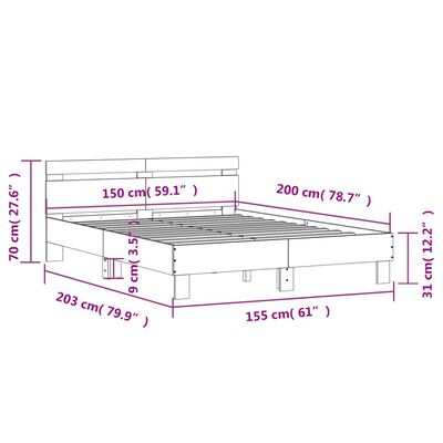 vidaXL Bettgestell mit Kopfteil Räuchereiche 150x200 cm Holzwerkstoff