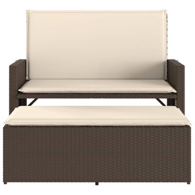 vidaXL Gartenbank mit Kissen und Hocker Braun Poly Rattan