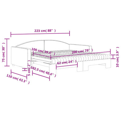 vidaXL Tagesbett Ausziehbar mit Matratzen Creme 100x200 cm Stoff