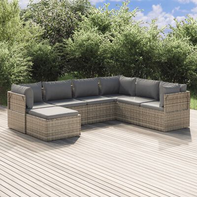 vidaXL 7-tlg. Garten-Lounge-Set mit Kissen Grau Poly Rattan