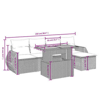 vidaXL 6-tlg. Garten-Sofagarnitur mit Kissen Schwarz Poly Rattan