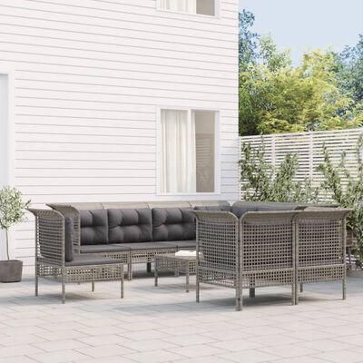 vidaXL 9-tlg. Garten-Lounge-Set mit Kissen Grau Poly Rattan