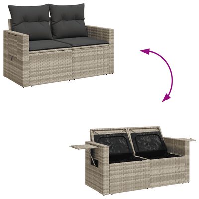 vidaXL 7-tlg. Garten-Sofagarnitur mit Kissen Hellgrau Poly Rattan