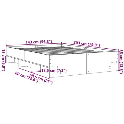 vidaXL Bettgestell ohne Matratze Braun Eiche 140x200 cm Holzwerkstoff