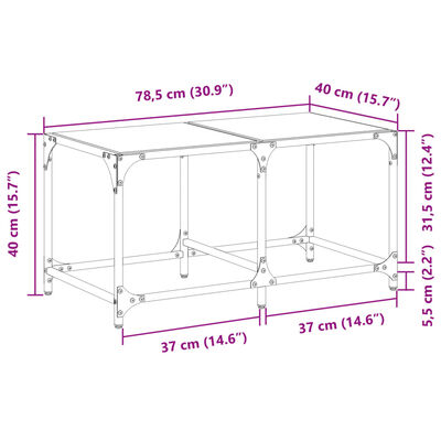 vidaXL Couchtisch mit Glasplatte Transparent 78,5x40x40 cm Stahl