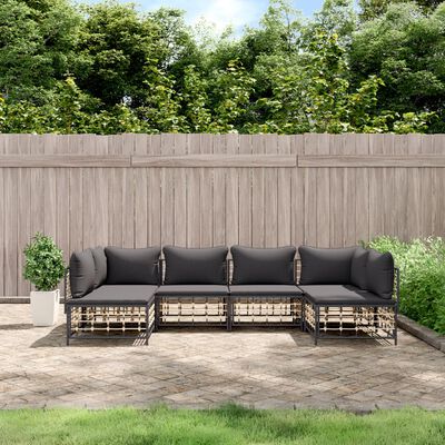 vidaXL 6-tlg. Garten-Lounge-Set mit Kissen Anthrazit Poly Rattan