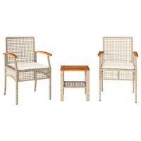 vidaXL 3-tlg. Bistro-Set mit Kissen Beige Poly Rattan Akazienholz