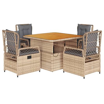 vidaXL 5-tlg. Garten-Essgruppe mit Kissen Beige Poly Rattan