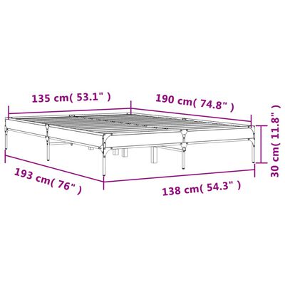 vidaXL Bettgestell Räuchereiche 135x190 cm Holzwerkstoff und Metall