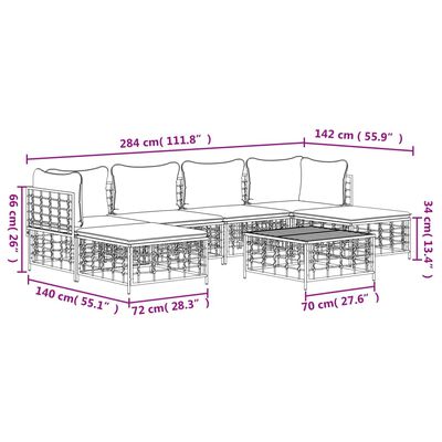 vidaXL 7-tlg. Garten-Lounge-Set mit Kissen Anthrazit Poly Rattan