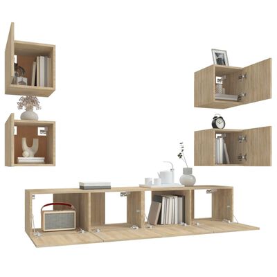 vidaXL 6-tlg. TV-Schrank-Set Sonoma-Eiche Holzwerkstoff