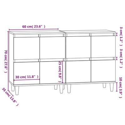 vidaXL Sideboards 2 Stk. Sonoma-Eiche 60x35x70 cm Holzwerkstoff