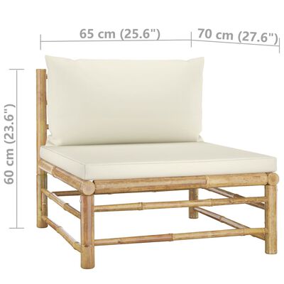 vidaXL 7-tlg. Garten-Lounge-Set mit Cremeweißen Kissen Bambus