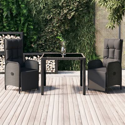 vidaXL 3-tlg. Garten-Essgruppe mit Kissen Schwarz Poly Rattan