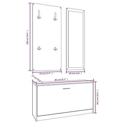 vidaXL 3-tlg. Flurmöbel-Set Betongrau Holzwerkstoff