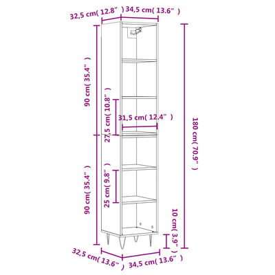 vidaXL Highboard Hochglanz-Weiß 34,5x32,5x180 cm Holzwerkstoff