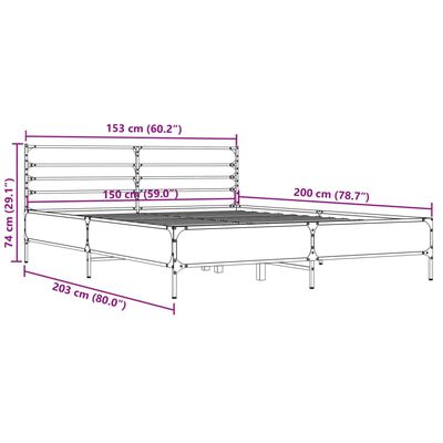 vidaXL Bettgestell Sonoma-Eiche 150x200 cm Holzwerkstoff und Metall