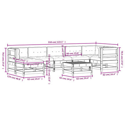 vidaXL 8-tlg. Garten-Lounge-Set mit Kissen Massivholz