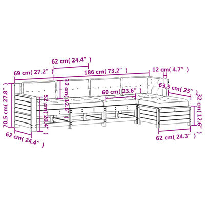 vidaXL 5-tlg. Garten-Lounge-Set mit Kissen Massivholz Kiefer