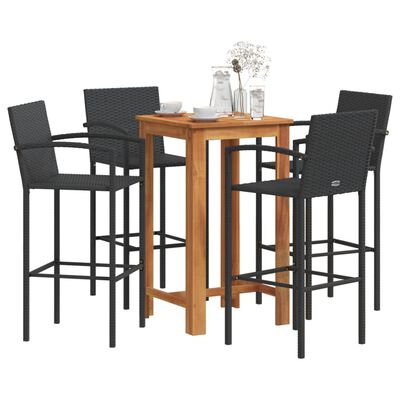 vidaXL 5-tlg. Gartenbar-Set Schwarz Massivholz Akazie und Poly Rattan