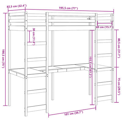 vidaXL Hochbett ohne Matratze 75x190 cm Massivholz Kiefer