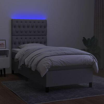 vidaXL Boxspringbett mit Matratze & LED Hellgrau 100x200 cm Stoff