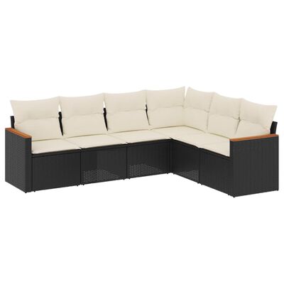 vidaXL 6-tlg. Garten-Sofagarnitur mit Kissen Schwarz Poly Rattan