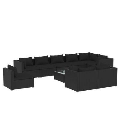 vidaXL 10-tlg. Garten-Lounge-Set mit Kissen Poly Rattan Schwarz