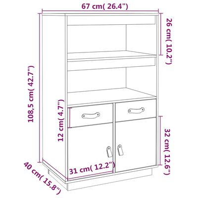 vidaXL Highboard Grau 67x40x108,5 cm Massivholz Kiefer