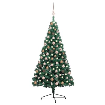 vidaXL Künstlicher Halb-Weihnachtsbaum Beleuchtung Kugeln Grün 150 cm