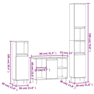 vidaXL 3-tlg. Badmöbel-Set Schwarz Holzwerkstoff