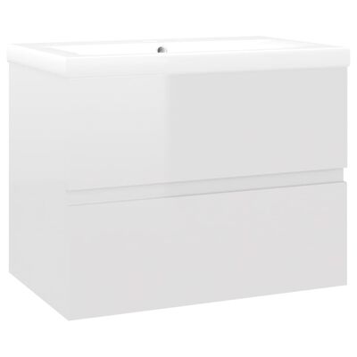 vidaXL Waschbeckenunterschrank Hochglanz-Weiß mit Einbaubecken