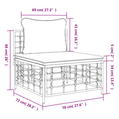 vidaXL Garten-Mittelsofa mit Dunkelgrauen Kissen Poly Rattan