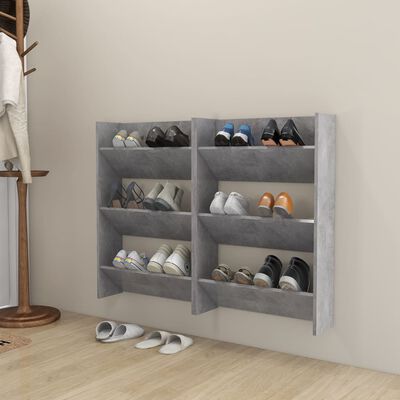 vidaXL Wand-Schuhschränke 2 Stk. Betongrau 60x18x90 cm Holzwerkstoff