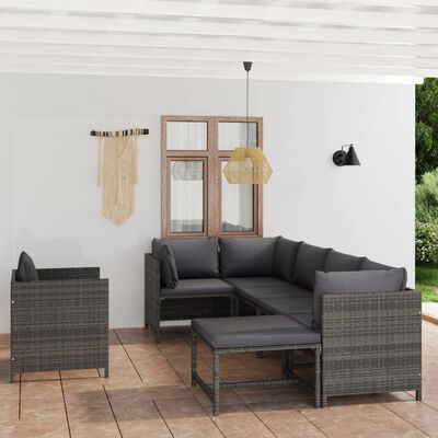 vidaXL 7-tlg. Garten-Lounge-Set mit Kissen Poly Rattan Grau