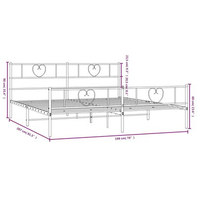 vidaXL Bettgestell mit Kopf- und Fußteil Metall Schwarz 193x203 cm