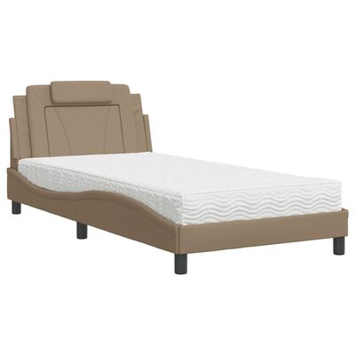 vidaXL Bett mit Matratze Cappuccino-Braun 100x200 cm Kunstleder