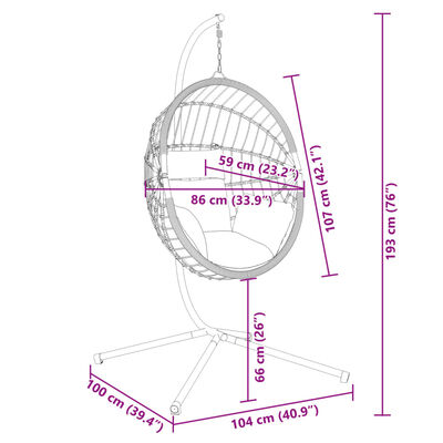 vidaXL Hängesessel Ei-Design mit Ständer Hellgrau Rattan und Stahl