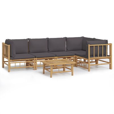 vidaXL 6-tlg. Garten-Lounge-Set mit Dunkelgrauen Kissen Bambus