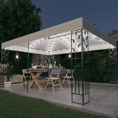 vidaXL Pavillon mit Doppeldach & LED-Lichterkette 3x4 m Weiß