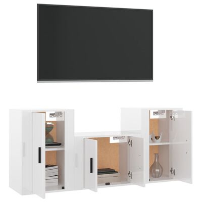 vidaXL 3-tlg. TV-Schrank-Set Hochglanz-Weiß Holzwerkstoff