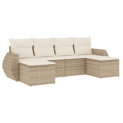 vidaXL 6-tlg. Garten-Sofagarnitur mit Kissen Beige Poly Rattan